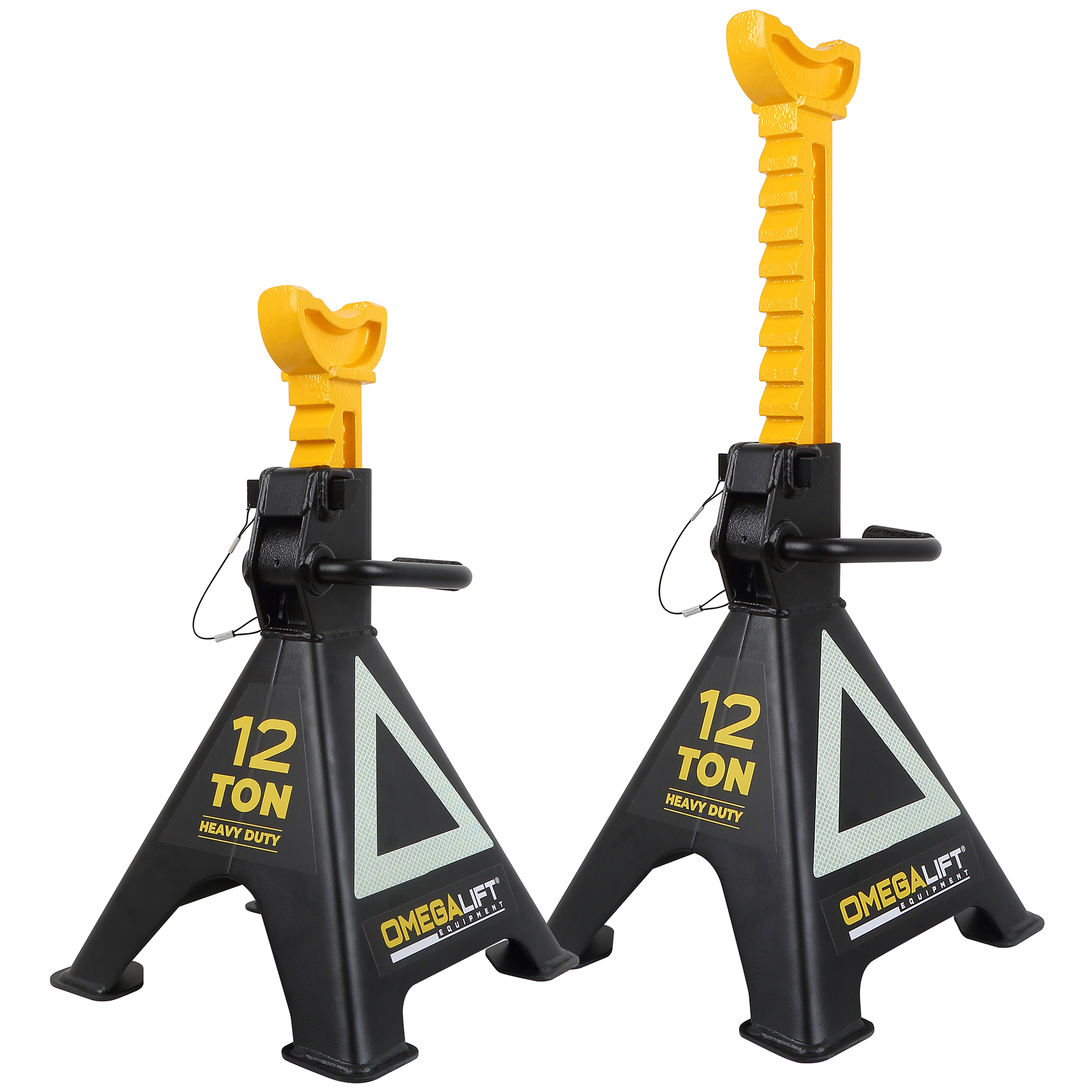 12 TON DOUBLE PIN JACK STANDS, WITH TRIANGLE FLUORESCENT REFLECTION